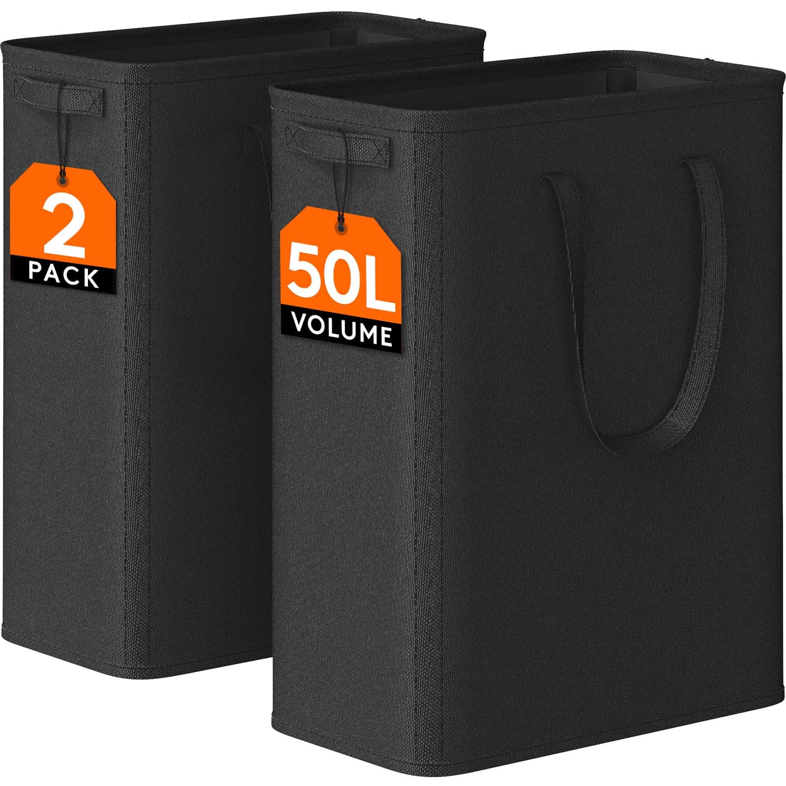 Lifewit 2-Pack 50L Slim Laundry Hamper, Black Collapsible Bin for Bathroom Dorm Room
