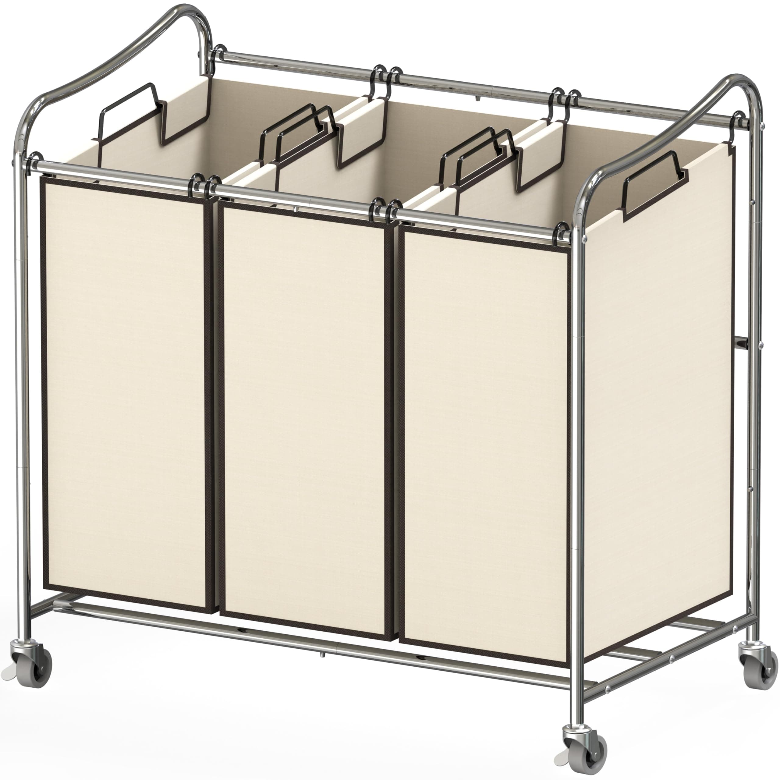 Heavy-Duty 3-Bag Laundry Sorter Cart, Chrome, Houseware