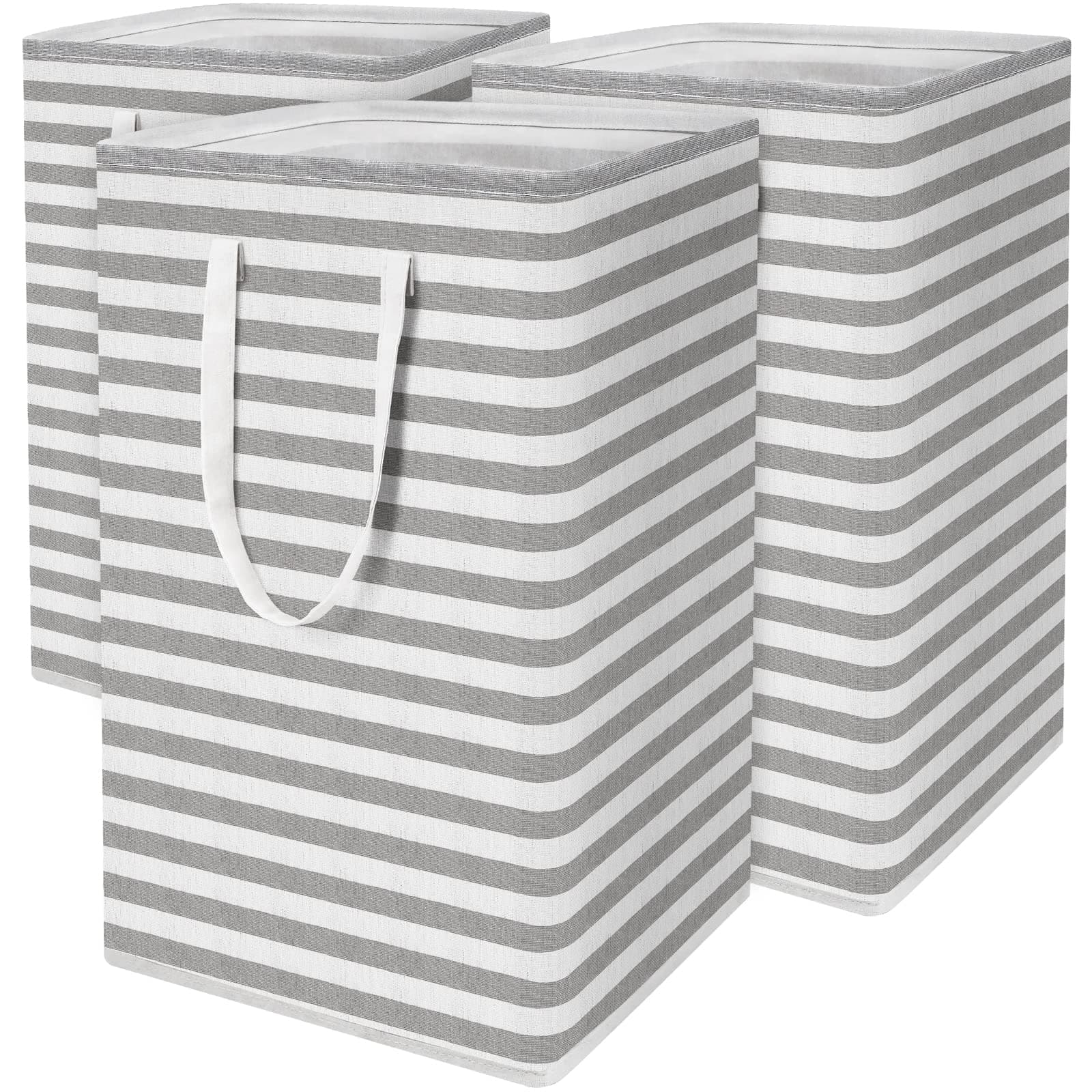 WISELIFE 3-Pack Large Collapsible Laundry Baskets with Carry Handles - Grey