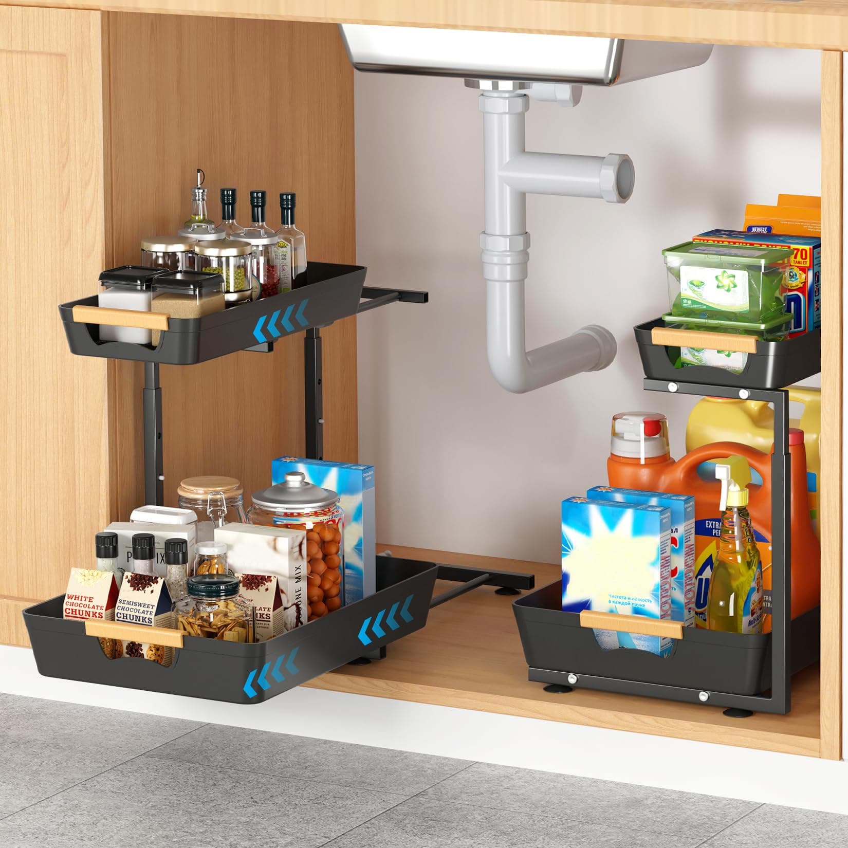 2-Tier Under Sink Organizer with Sliding Shelf for Kitchen and Bathroom