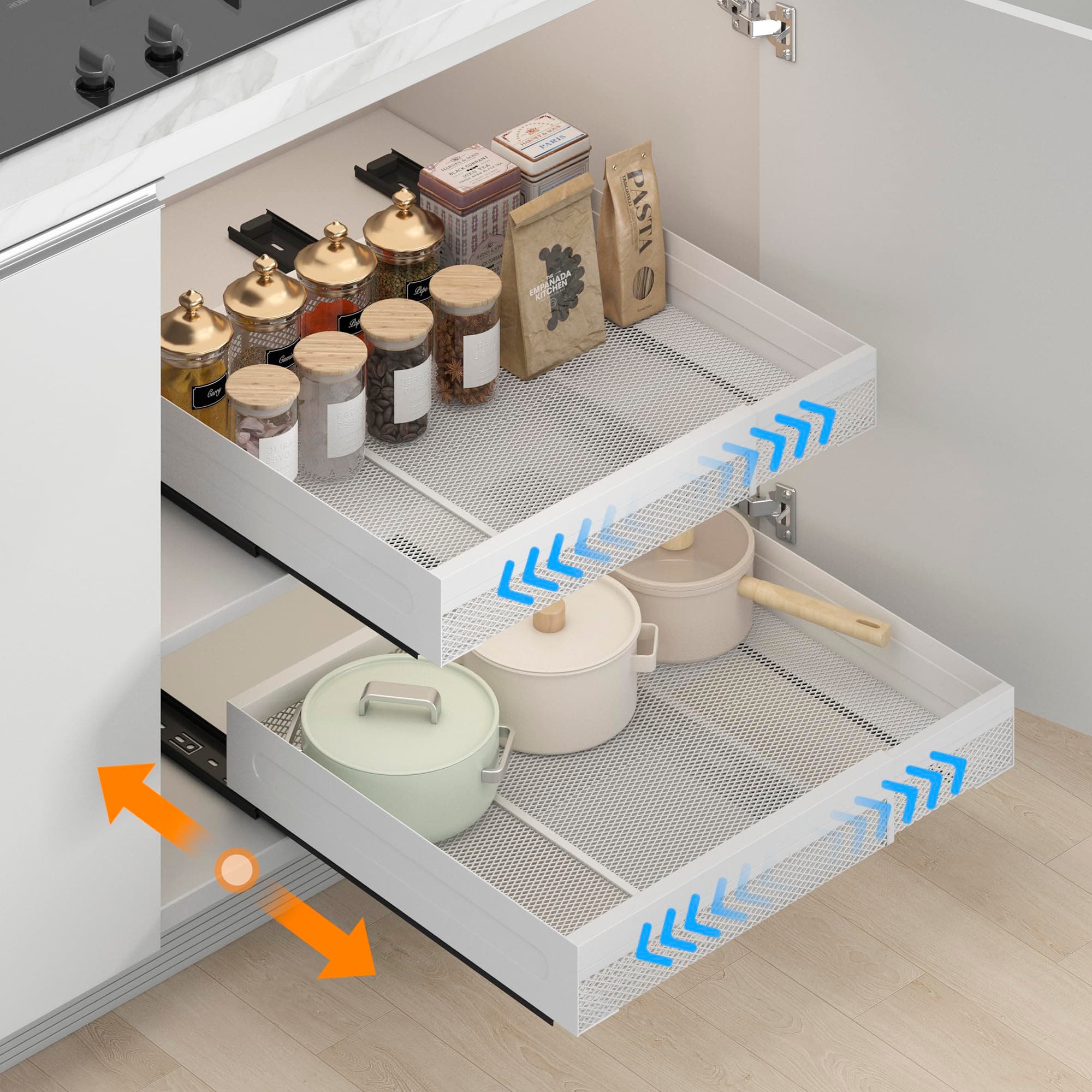 Pull Out Shelves Cabinet Organizer for Kitchen Pantry, Metal, 2 Pack
