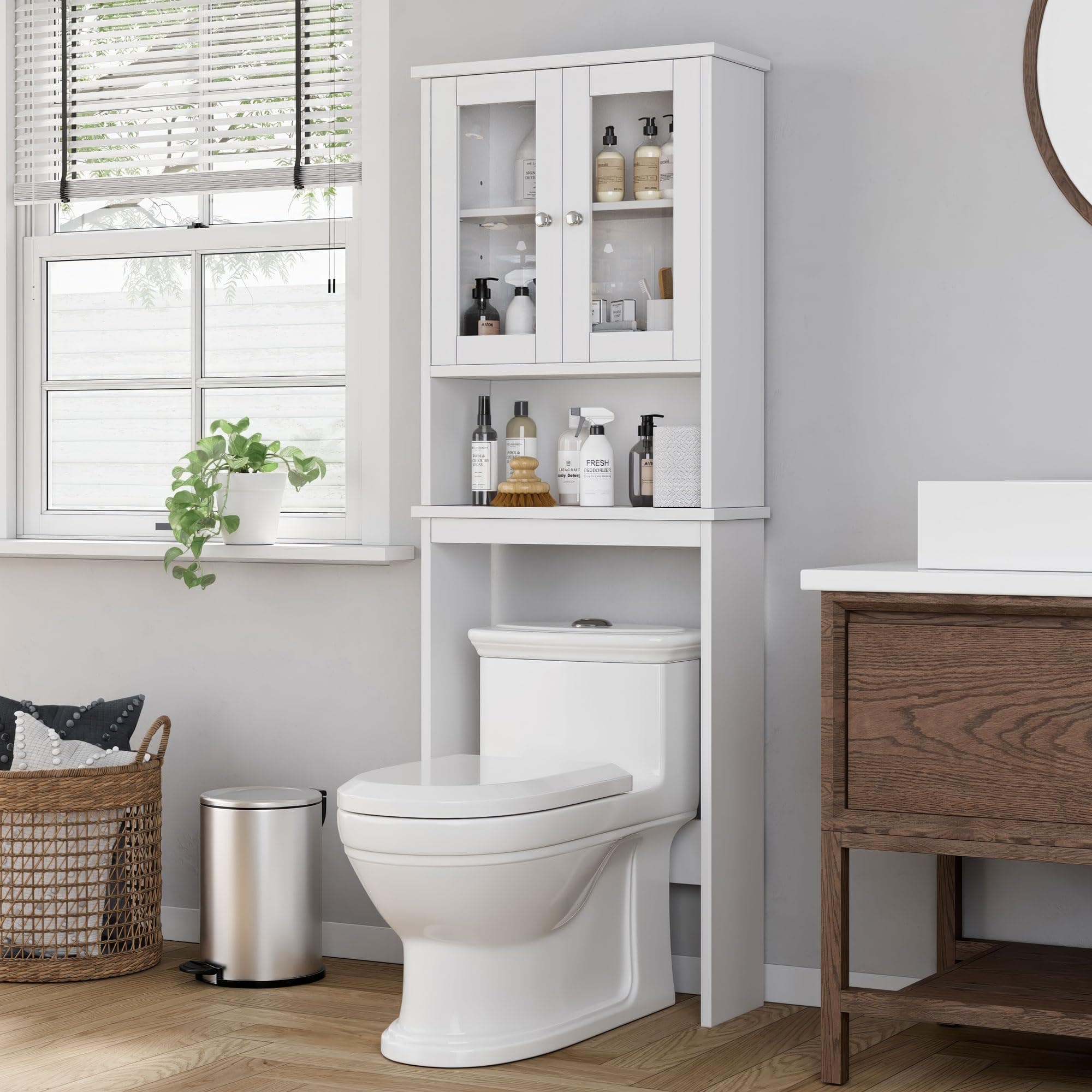 Shintenchi Anti-Tip Toilet Storage Cabinet, White