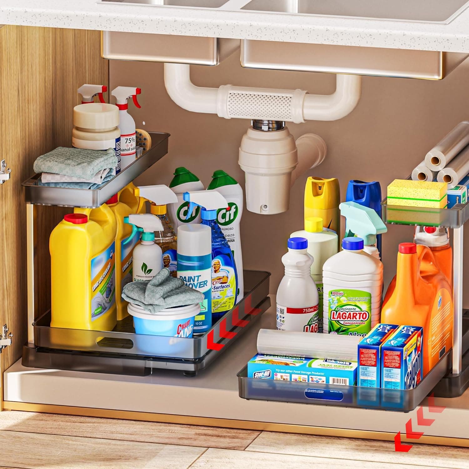 Delamu 2 Pack Under Sink Organizer, 11.38 Pull Out Storage Shelves for Kitchen and Bathroom