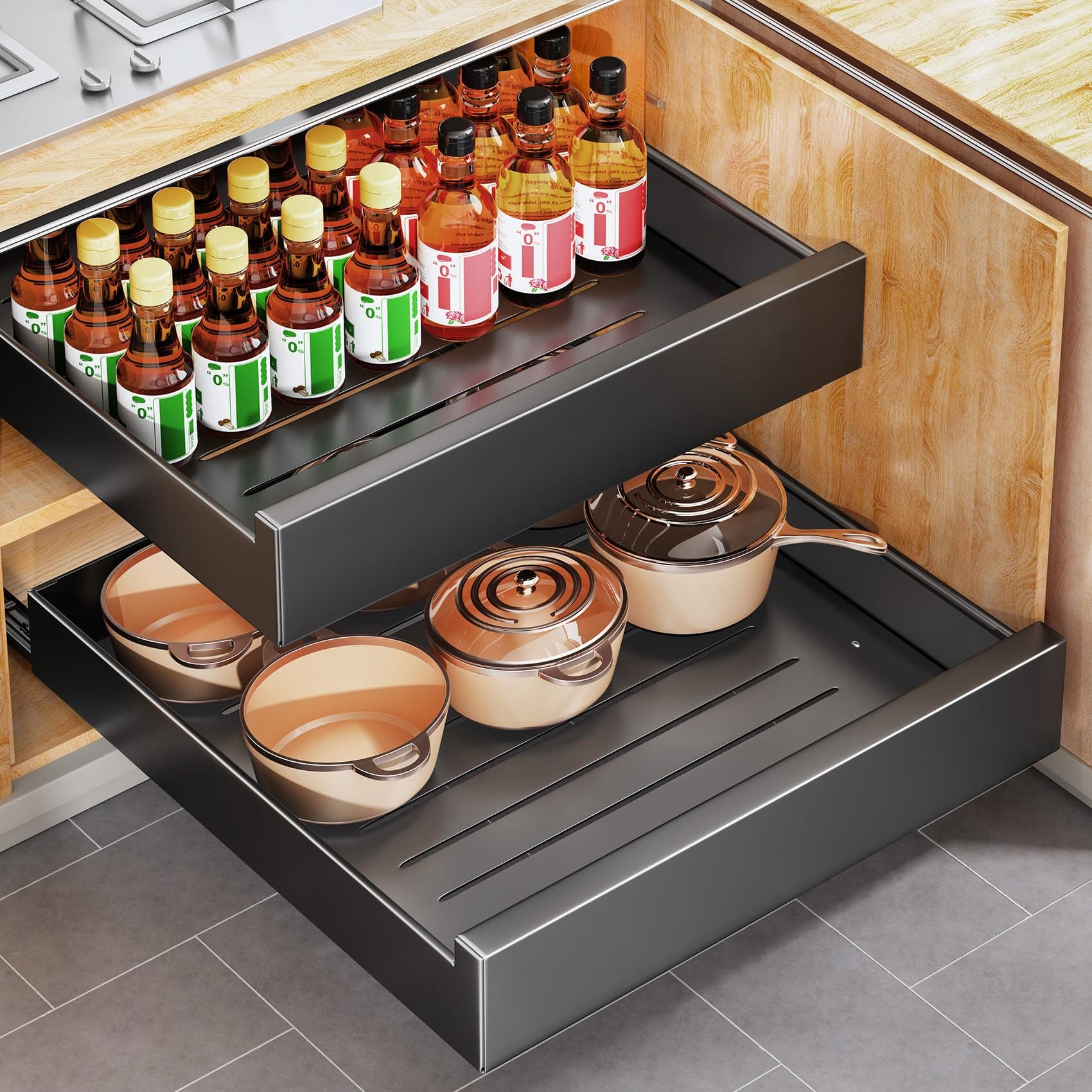 Pull-Out Cabinet Organizer for Kitchen and Bathroom Storage