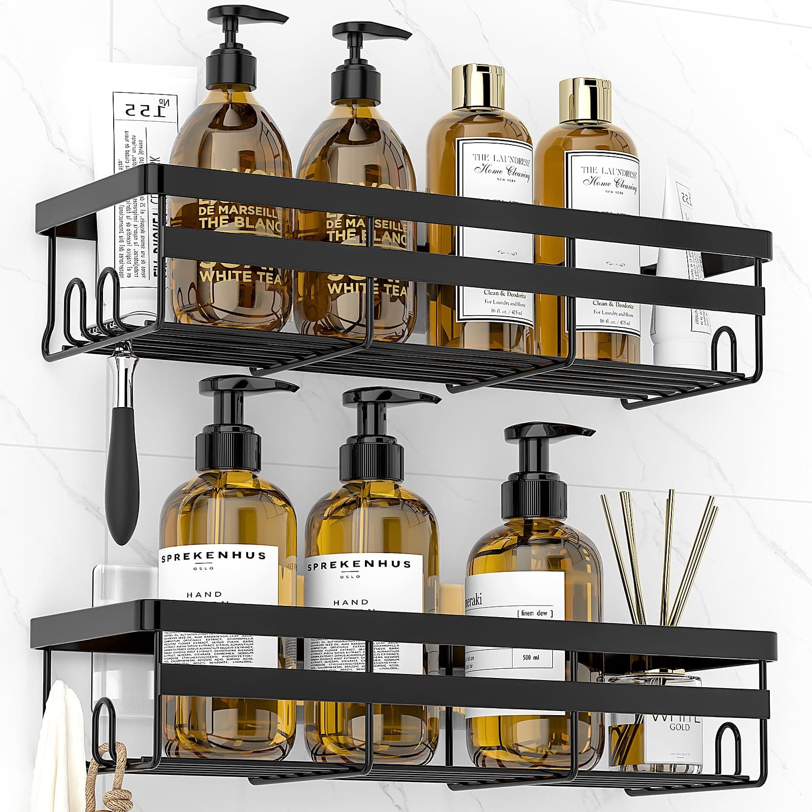WOWBOX Stainless Black Adhesive Shower Caddy, 2 Pack