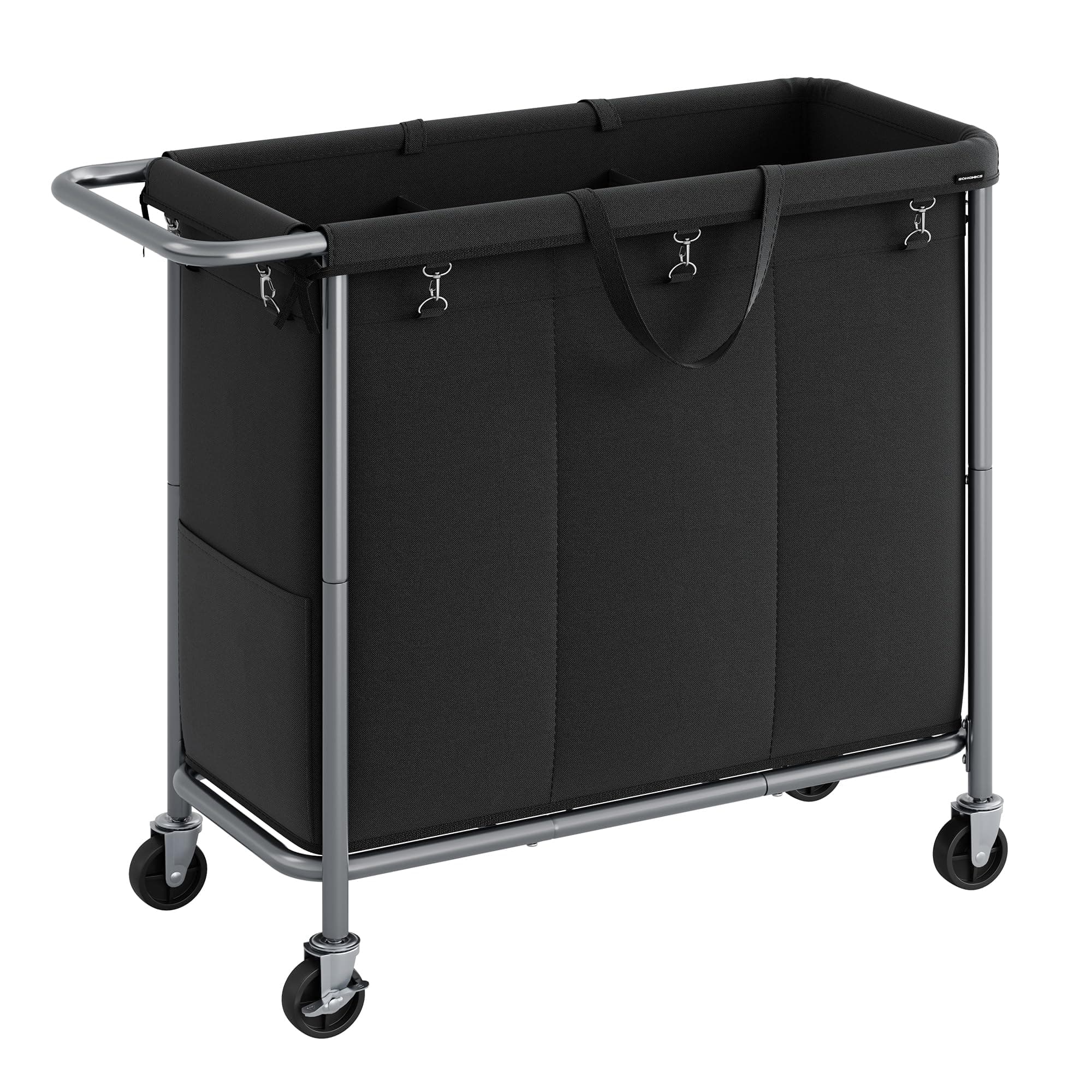 3-Section Rolling Laundry Basket with Wheels for Blanket Storage, 52.8 Gallons