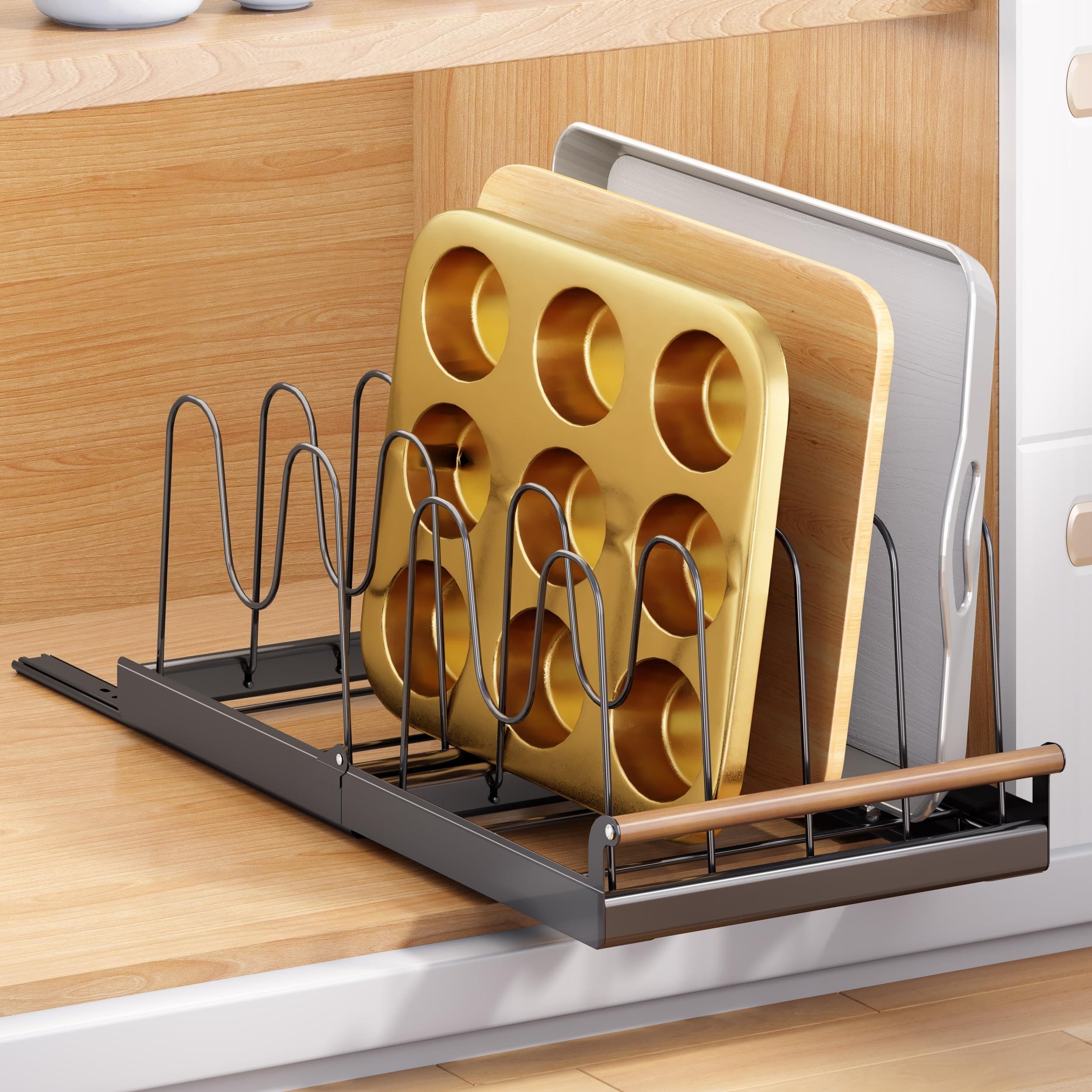 Adjustable Pull-Out Cabinet Organizer for Kitchen Storage