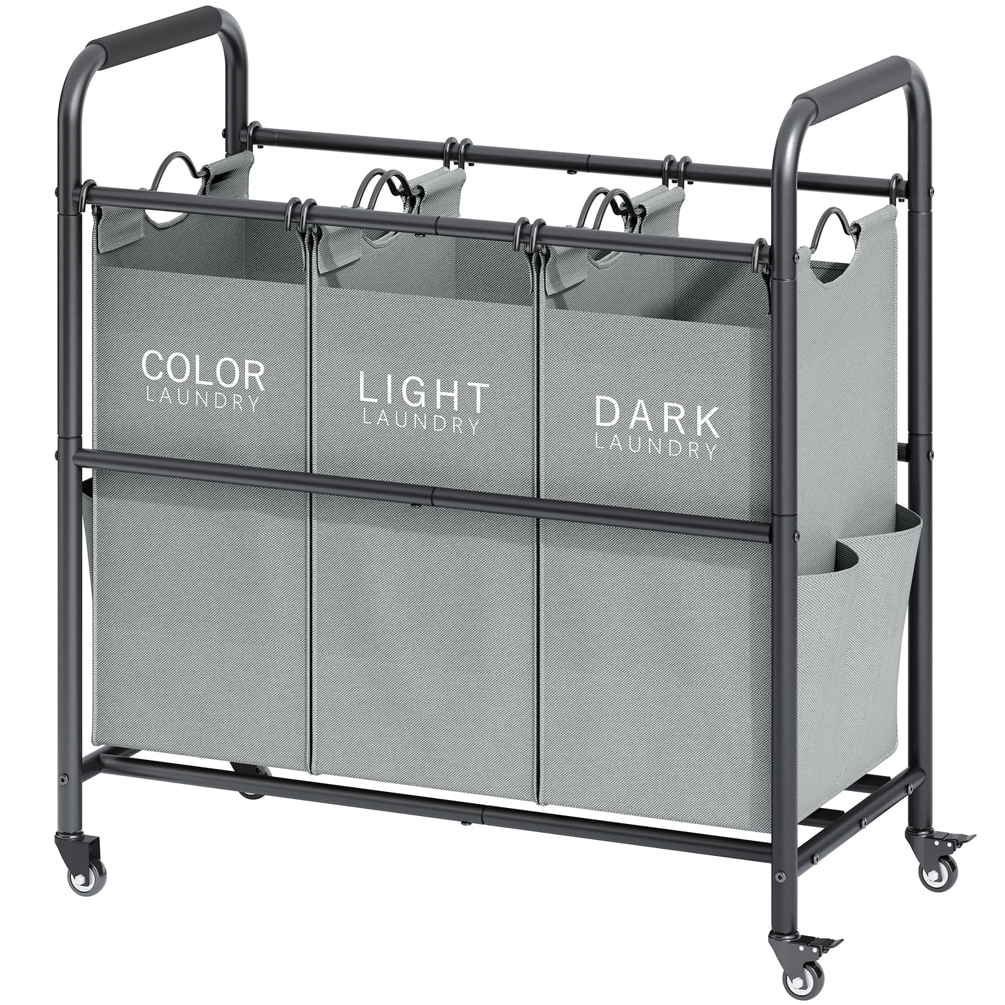 Tajsoon 3 Bag Laundry Sorter Cart, Grey