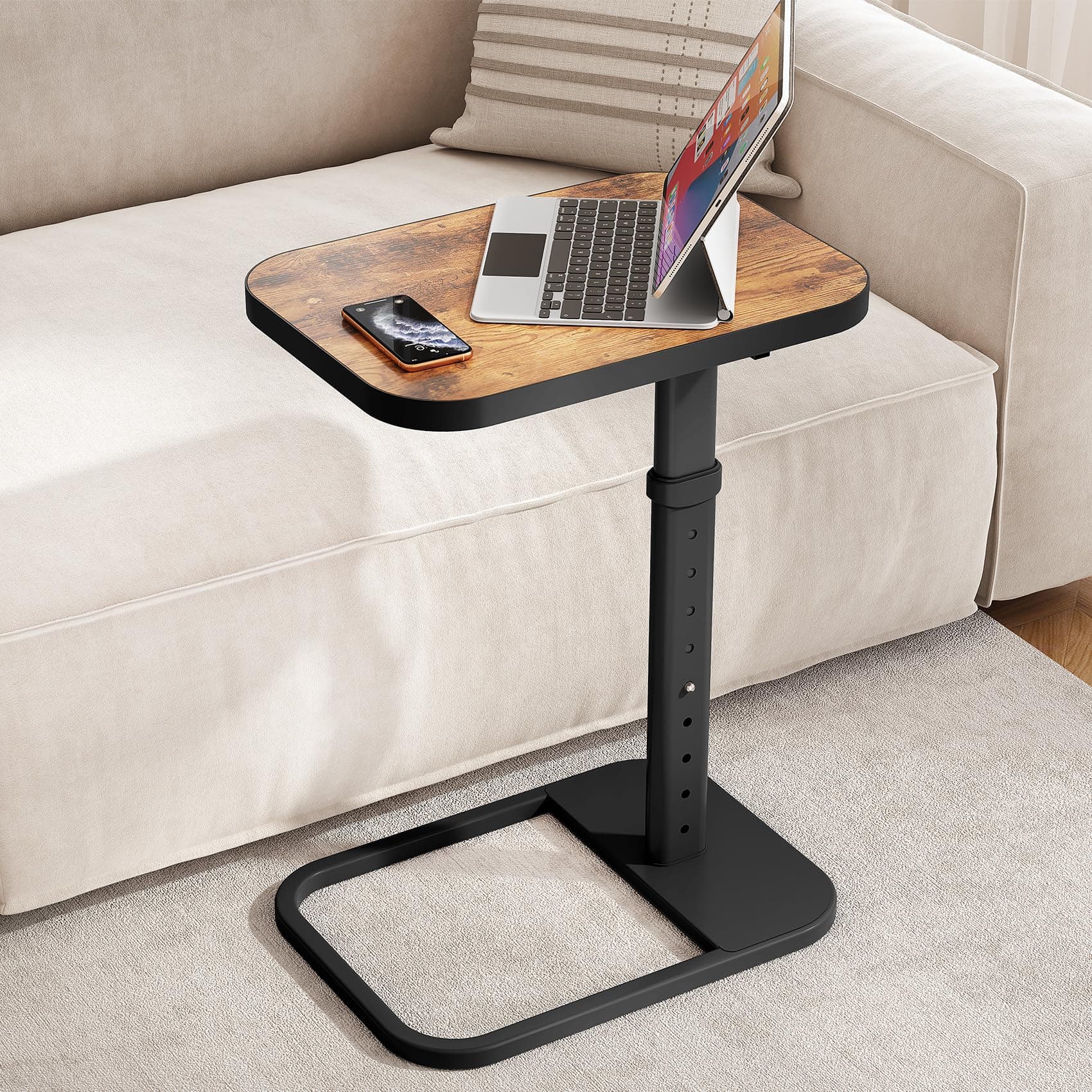 Kitstorack Adjustable Height TV Tray Table with Flip-Over Panel for Sofa Arm Ends
