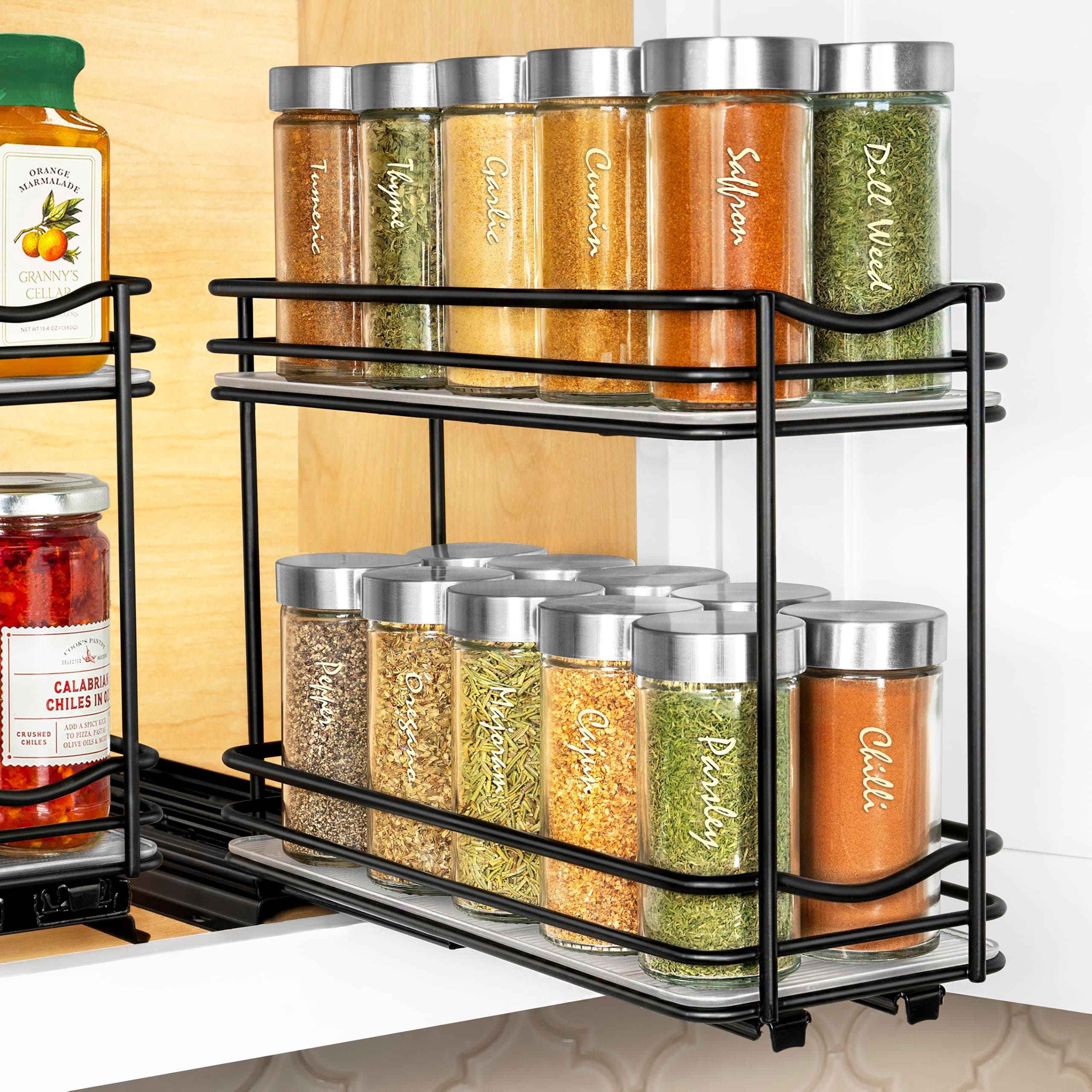 LYNK PROFESSIONAL Slide Out Spice Rack - Black, 4-1/4" Wide, 2 Tier