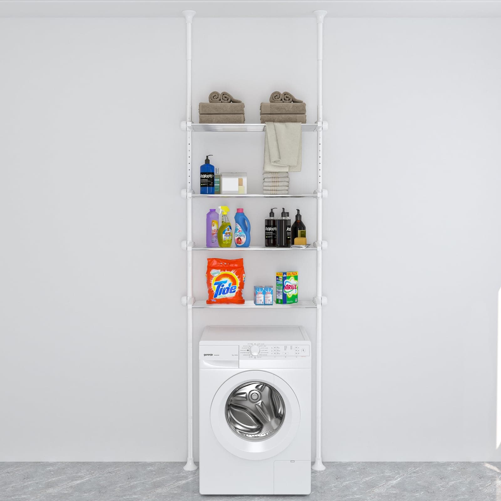 Stainless Steel 83-124 Inch Adjustable White Bathroom Organizer Spacesaver