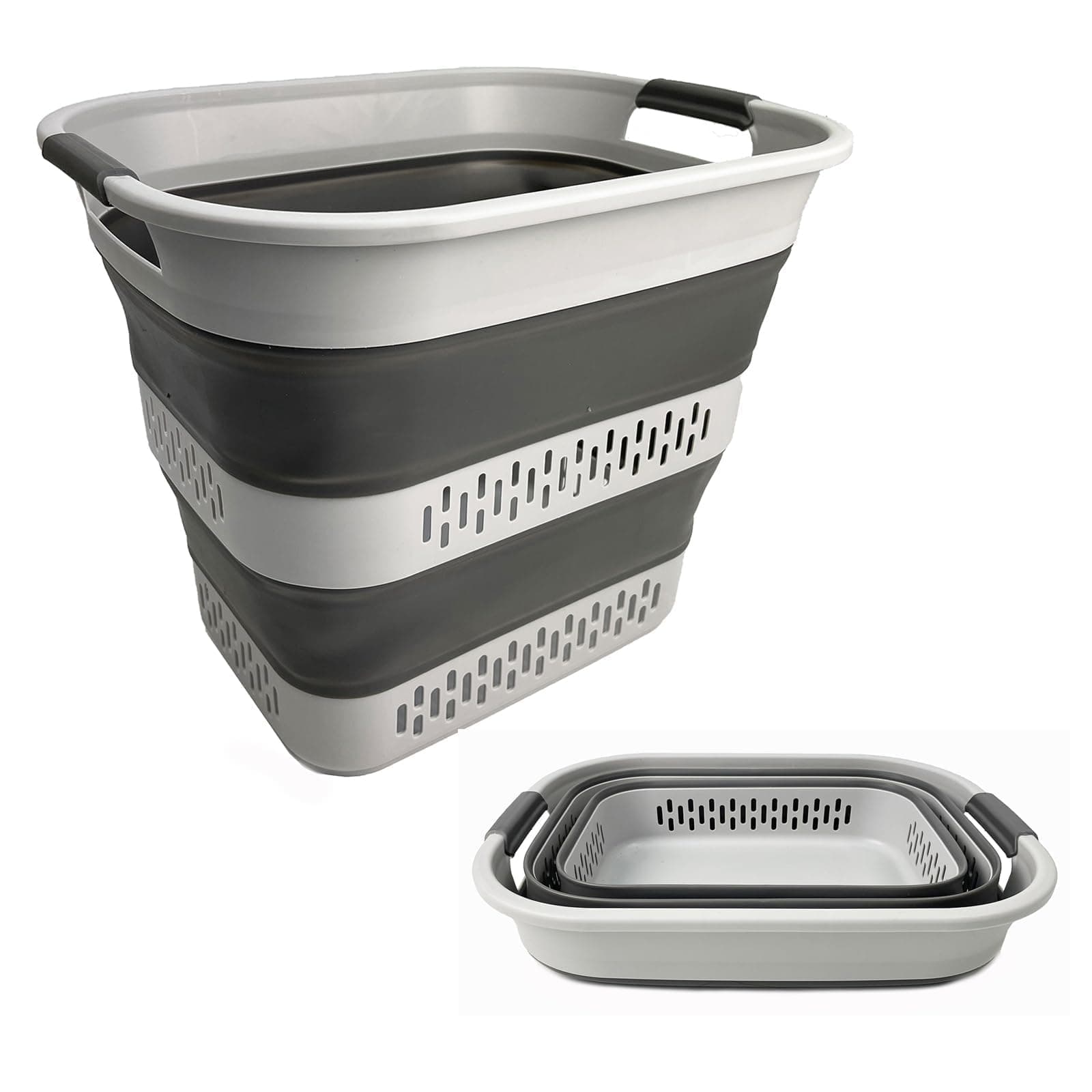 Sammart 40L Collapsible Laundry Basket - Space Saving Storage Container (1, Grey)