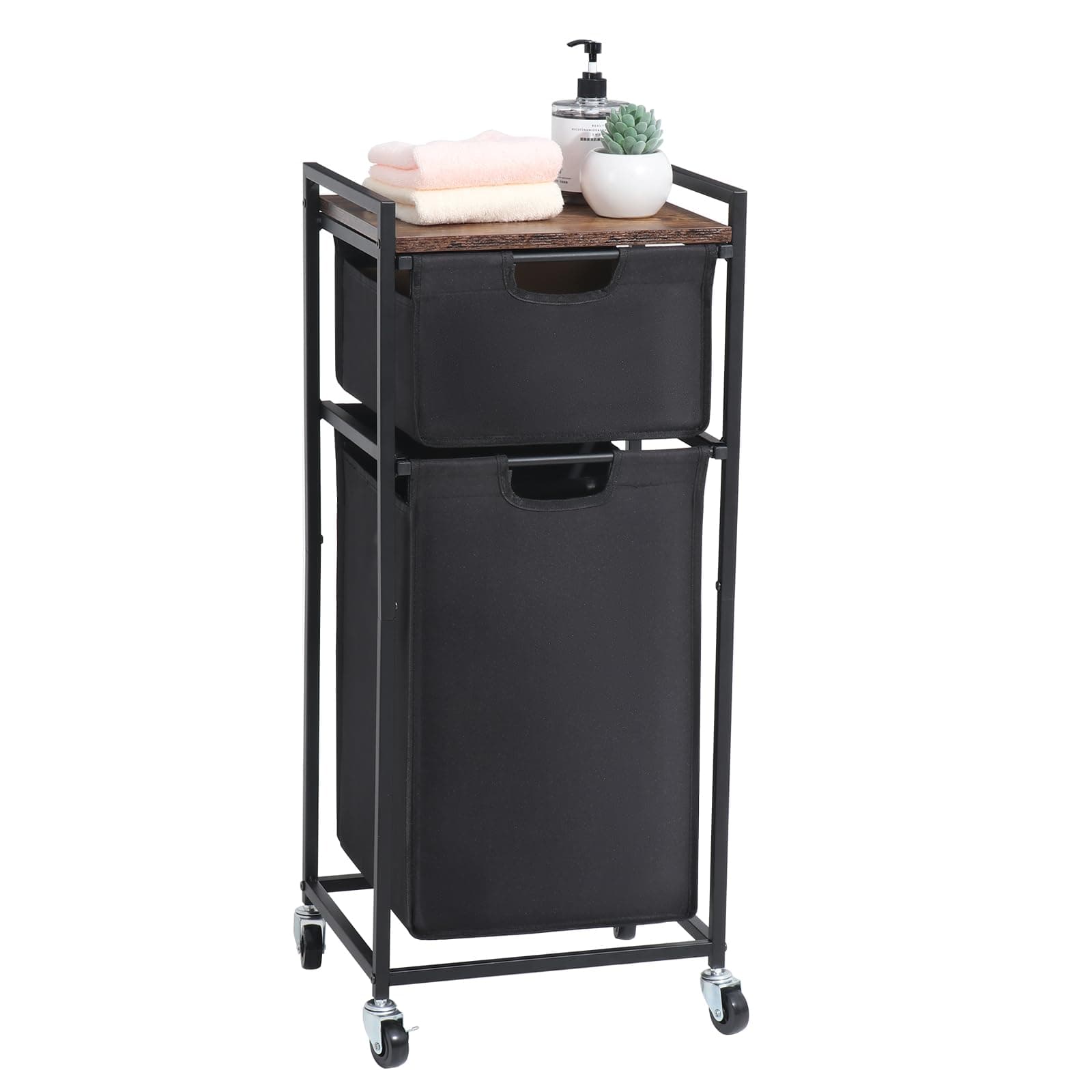 LUCKUP 2-Section Laundry Hamper with Shelf & Sorter