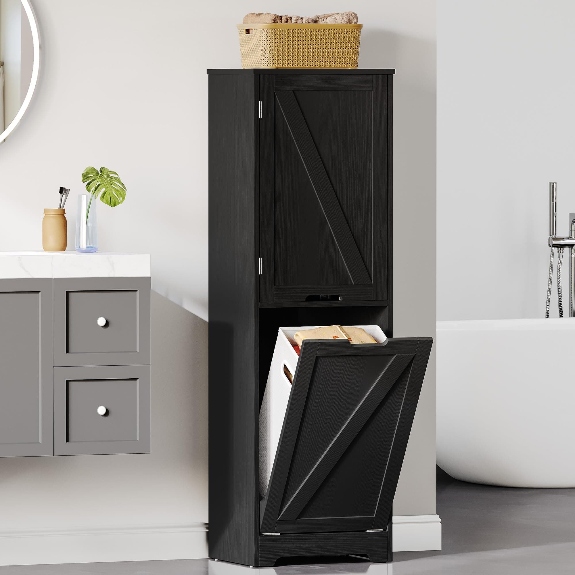 DWVO Tall Laundry Cabinet - 53" Black Storage with Adjustable Shelves