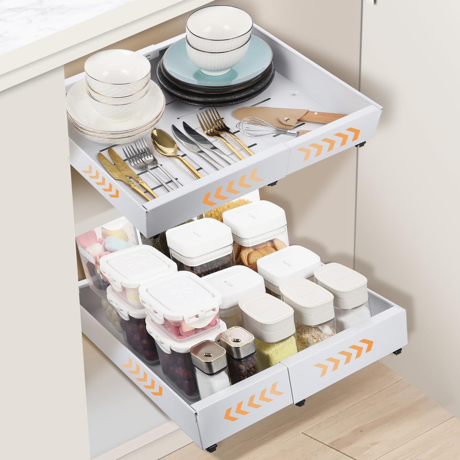 Expandable Cabinet Organizer with Adjustable Drawers - Heavy Duty Pull Out Shelves for Kitchen, Pantry, Bathroom