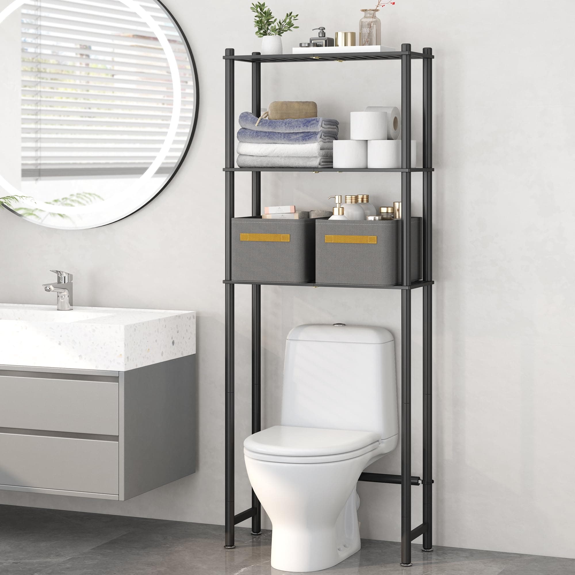Black 3-Tier Over the Toilet Storage Organizer Rack