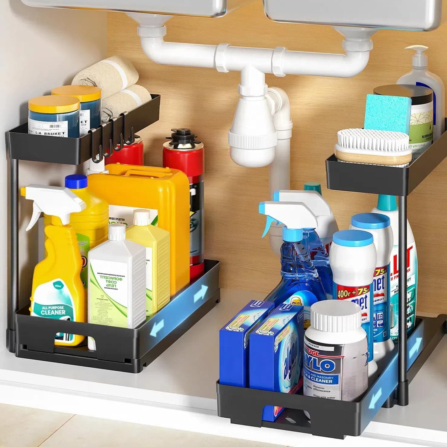 Under Sink Organizer 2-Pack for Bathroom and Kitchen Storage