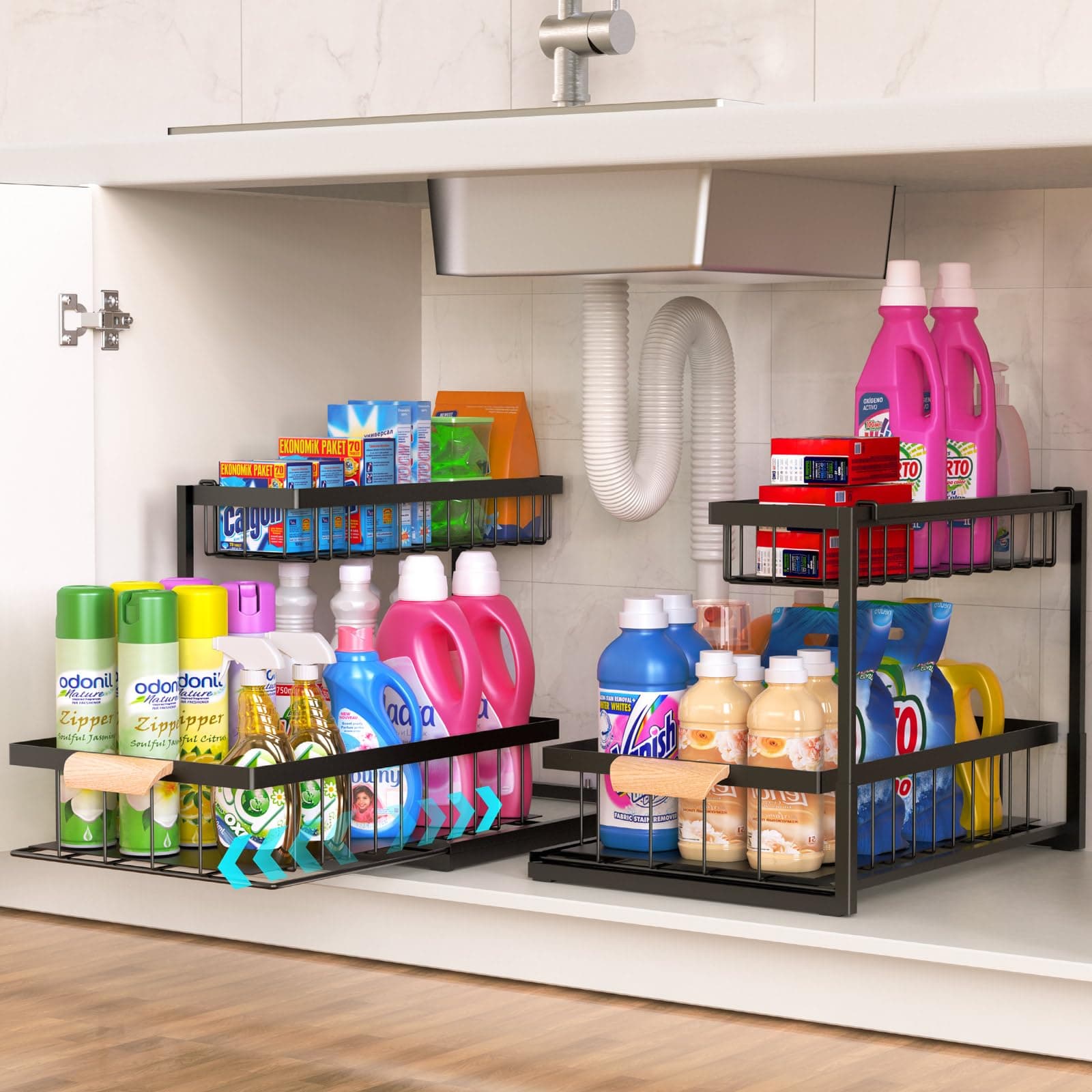 NOAHAMMER 2-Pack Under Sink Organizer, Kitchen & Bathroom Storage Shrved