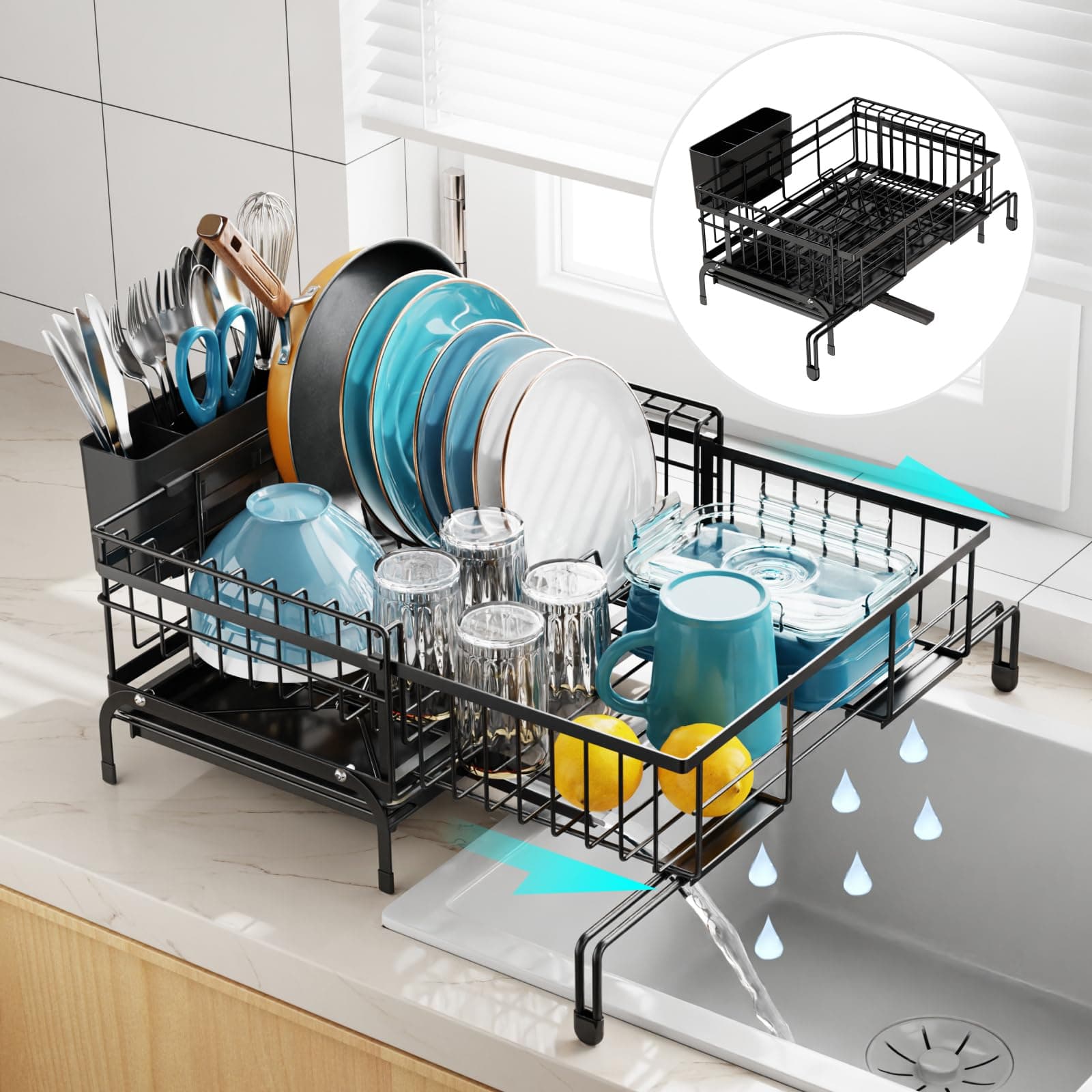 GSlife Anti-Rust Expandable Dish Drying Rack - Black