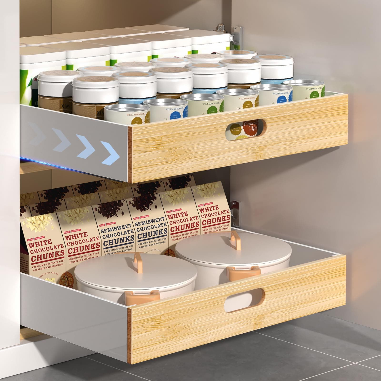 POKIPO Pull Out Drawer for Cabinet, Metal Slide Out Shelf with Adhesive Nano Film, 1 PCS Multi-Purpose Organizer for Kitchen, Pantry and Office