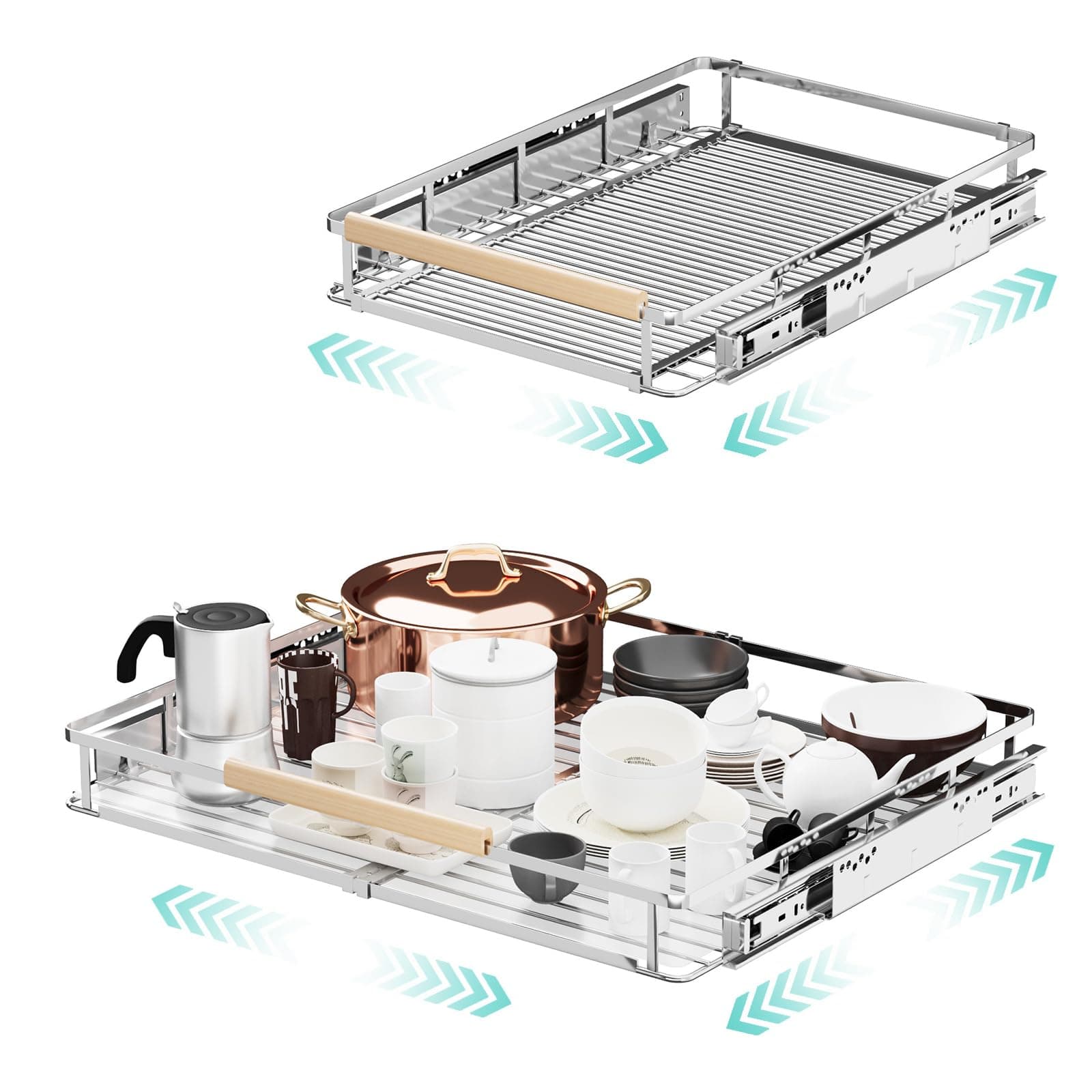 Adjustable Pull Out Cabinet Organizer for Kitchen and Bathroom - 2-Pack