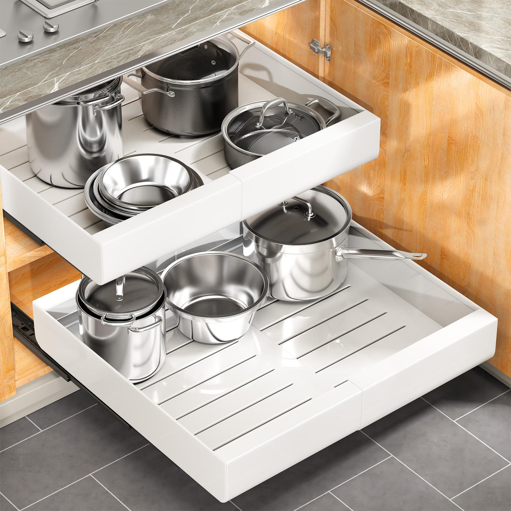 Expandable Pull-Out Cabinet Organizer with Adhesive Nano Film - Ideal for Kitchen, Pantry, and Bathroom Storage