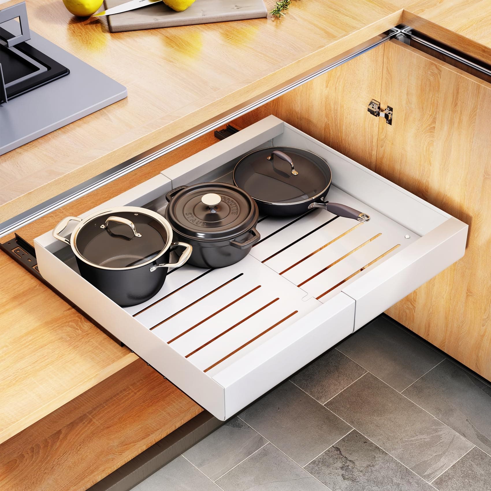 Expandable Pull out Cabinet Organizer with Heavy Duty Slide out Drawers