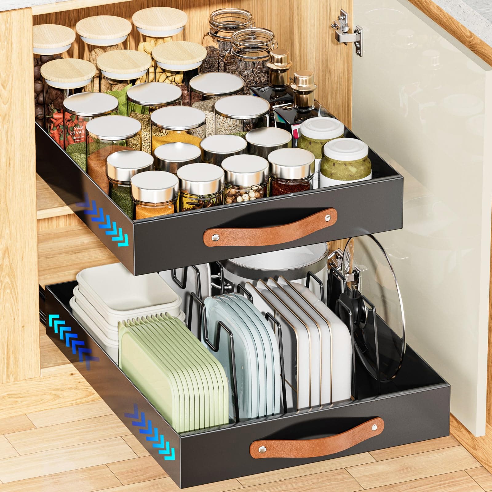 OVICAR Adhesive Slide Out Drawer - 12.2" W x 16.3"D Kitchen Bathroom Storage