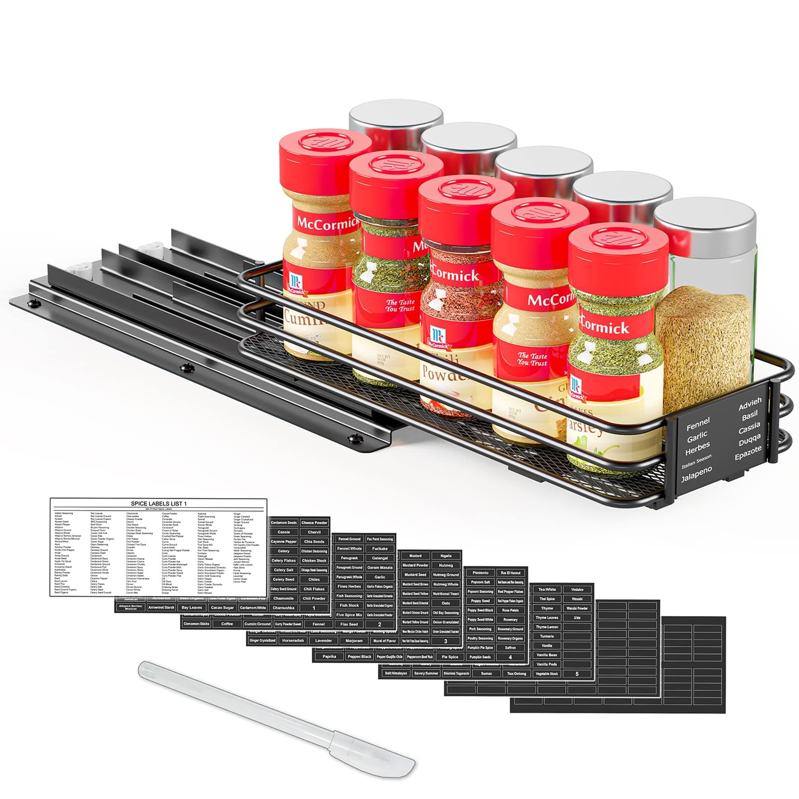 SpaceAid Heavy Duty Pull-Out Spice Rack Organizer, Cabinet Storage, 1 Drawer 1-Tier