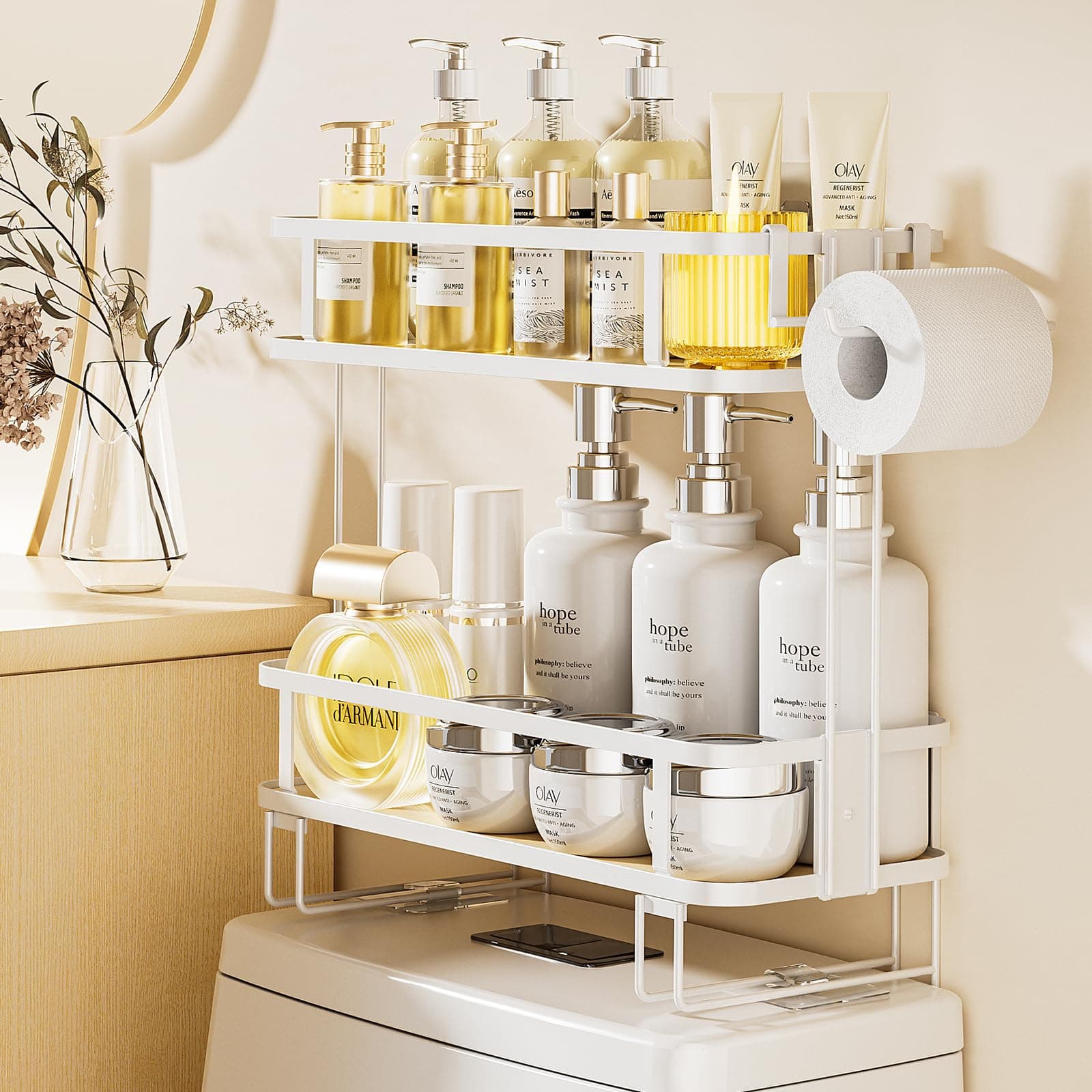 Over-The-Toilet Storage Shelf for Bathroom Organization, Large Capacity, Easy Installation, Rust-Resistant - White