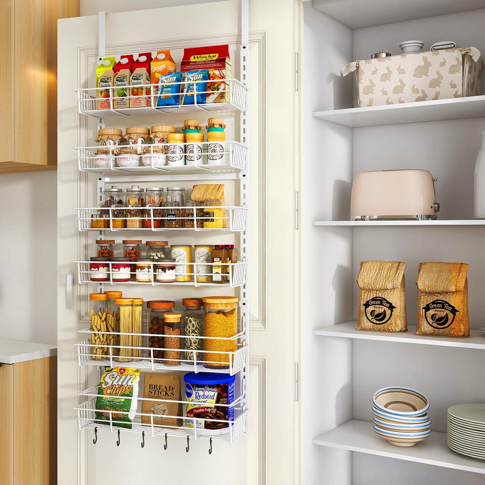 White Heavy-Duty Over Door Pantry Spice Organizer - 6 Adjustable Baskets