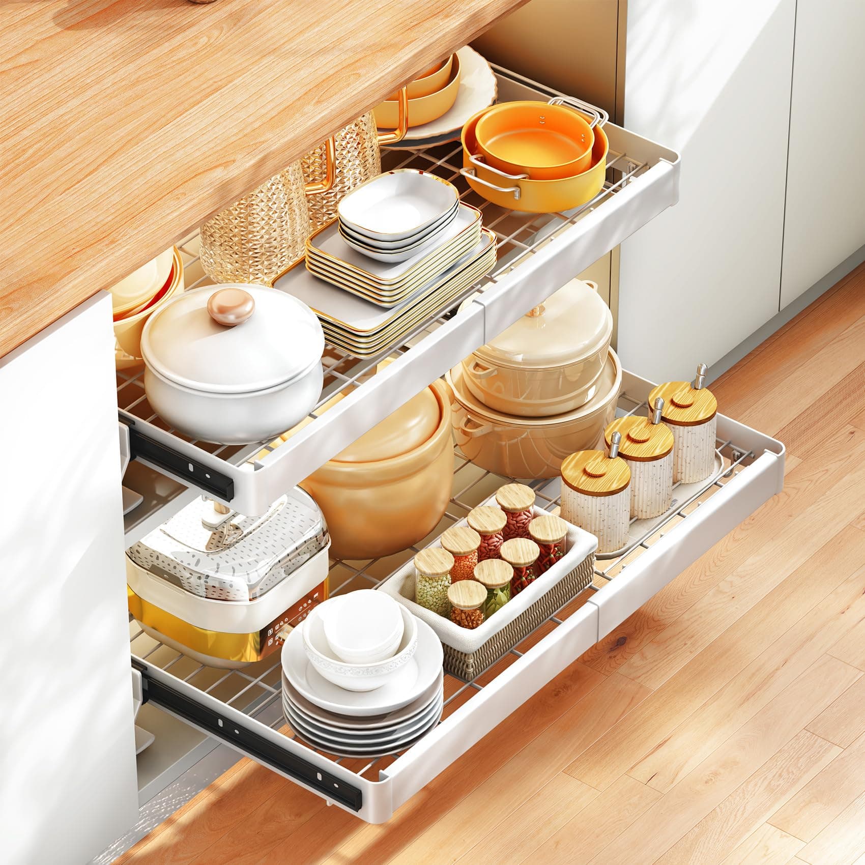 Under Sink Organizer with Pull Out Drawers for Pots and Pans - Heavy Duty, Expandable Cabinet Organizer for Kitchen and Pantry