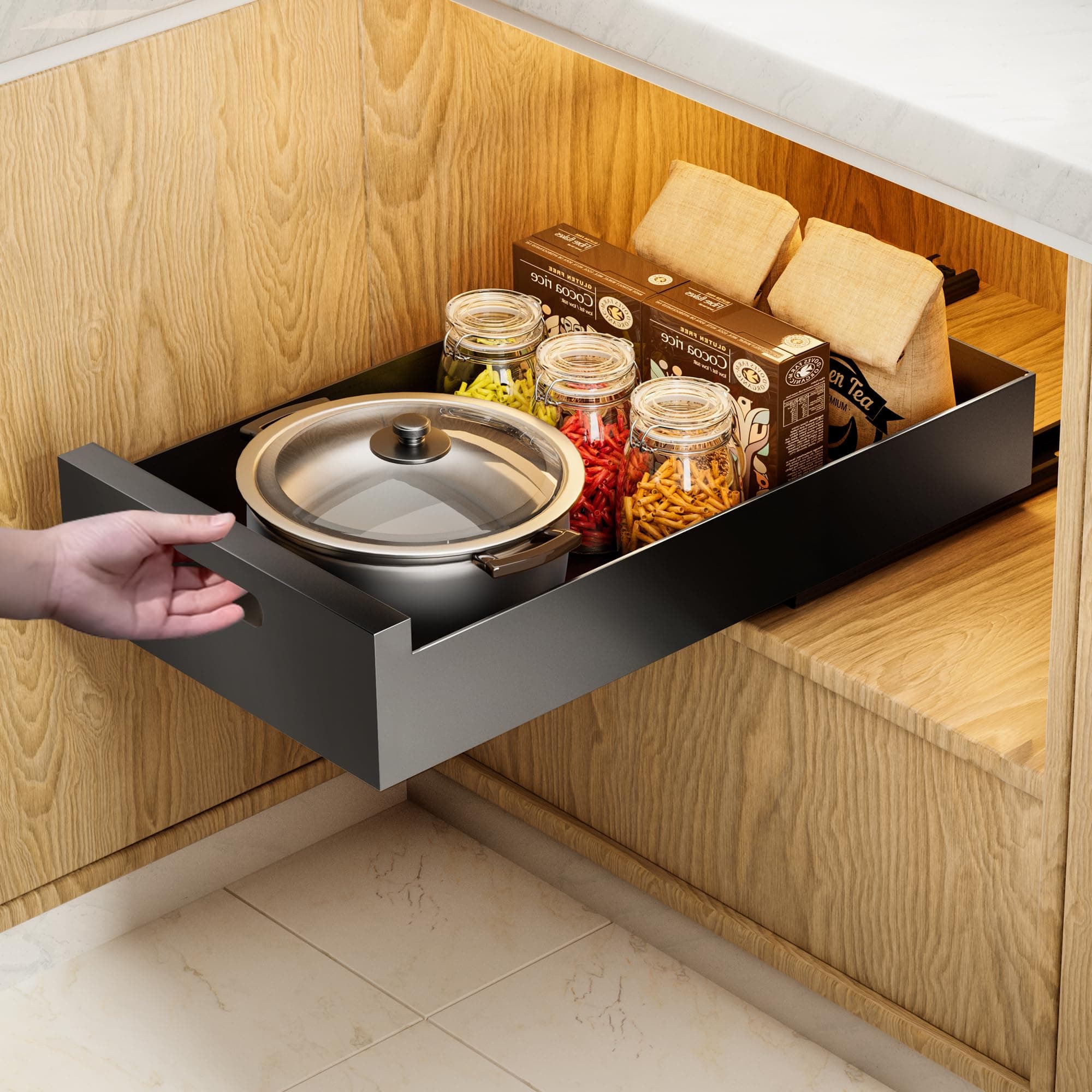 Pull Out Cabinet Organizer Adhesive, 10-Inch Wide Sturdy Carbon Steel Drawers for Cabinets